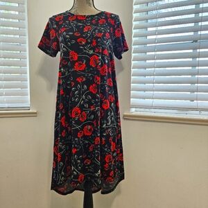 LulaRoe Carly swing dress. Black with red roses